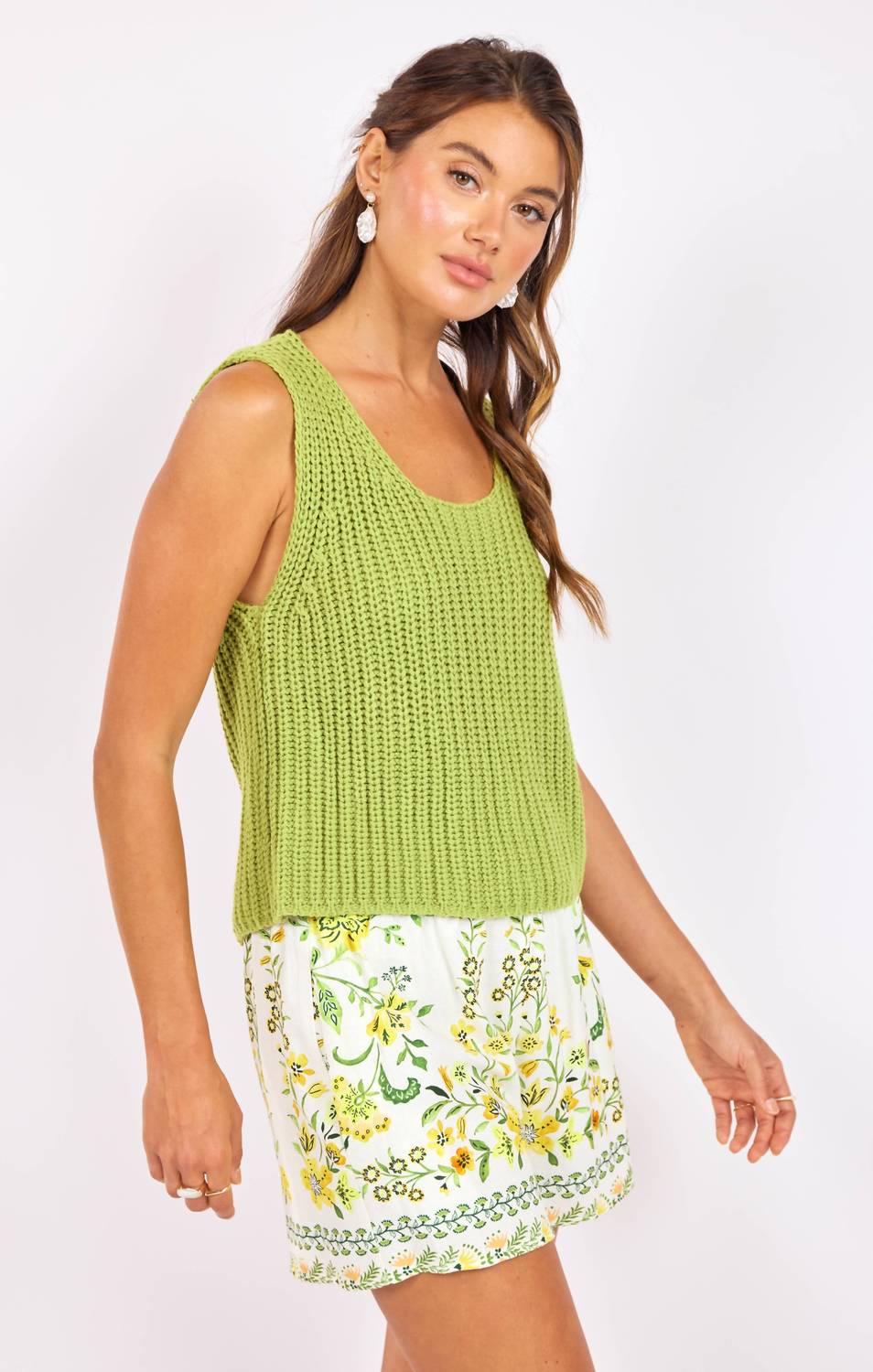 SAGE THE LABEL Sundays Sweater Tank Top in green - women's tank top - alternate view