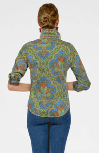GRETCHEN SCOTT Passion Paisley Boyfriend Shirt in olive - women's blouse - detail view