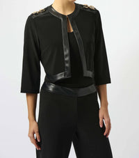 Joseph Ribkoff Silky Knit & Leatherette Cropped Jacket in black - women's jacket