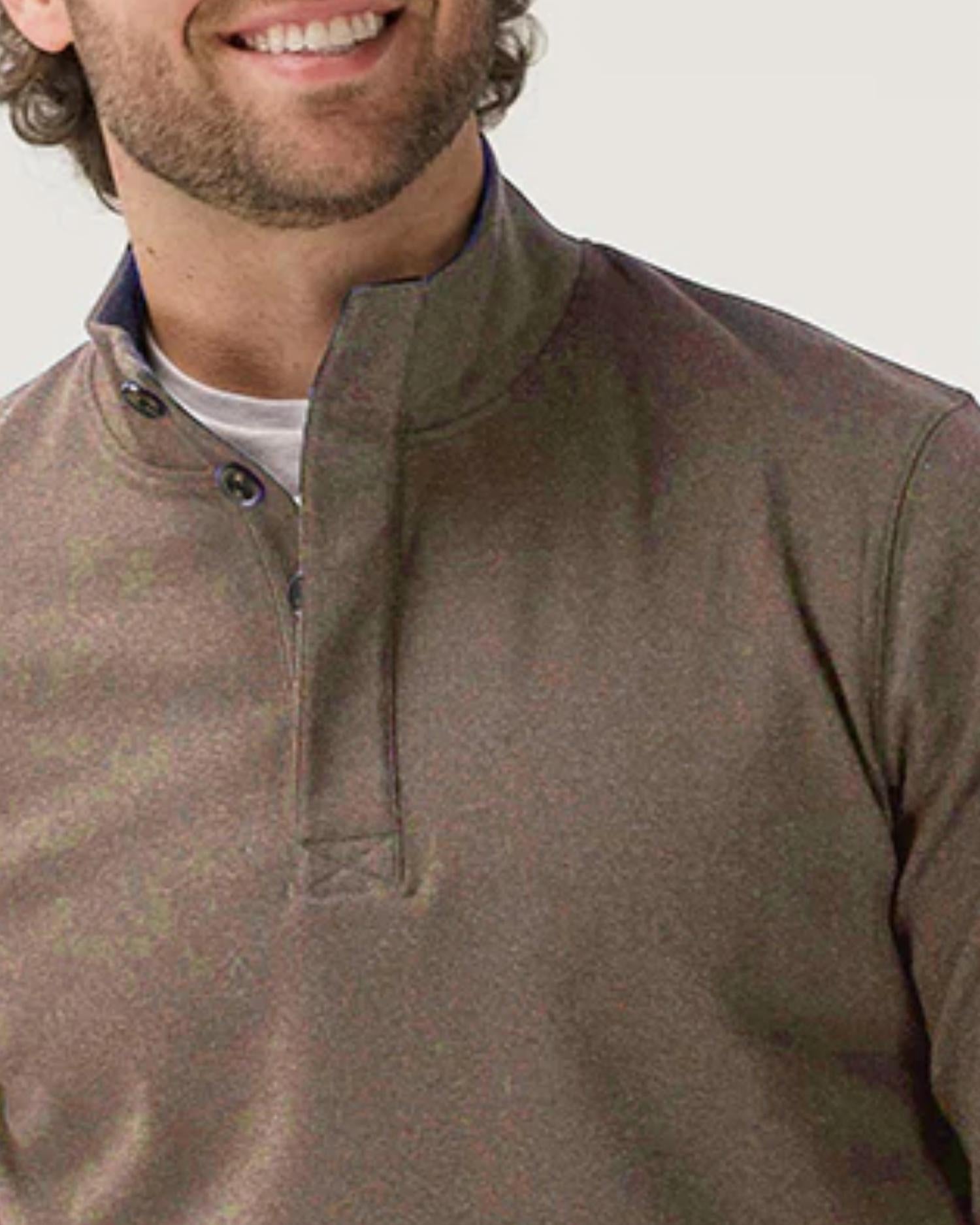 The Normal Brand Puremeso Everyday Button Pullover in taupe - men's long sleeve top - detail view