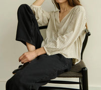 Nation LTD Savanna Shirred Top in espresso pinstripe - women's long sleeve top - view 5
