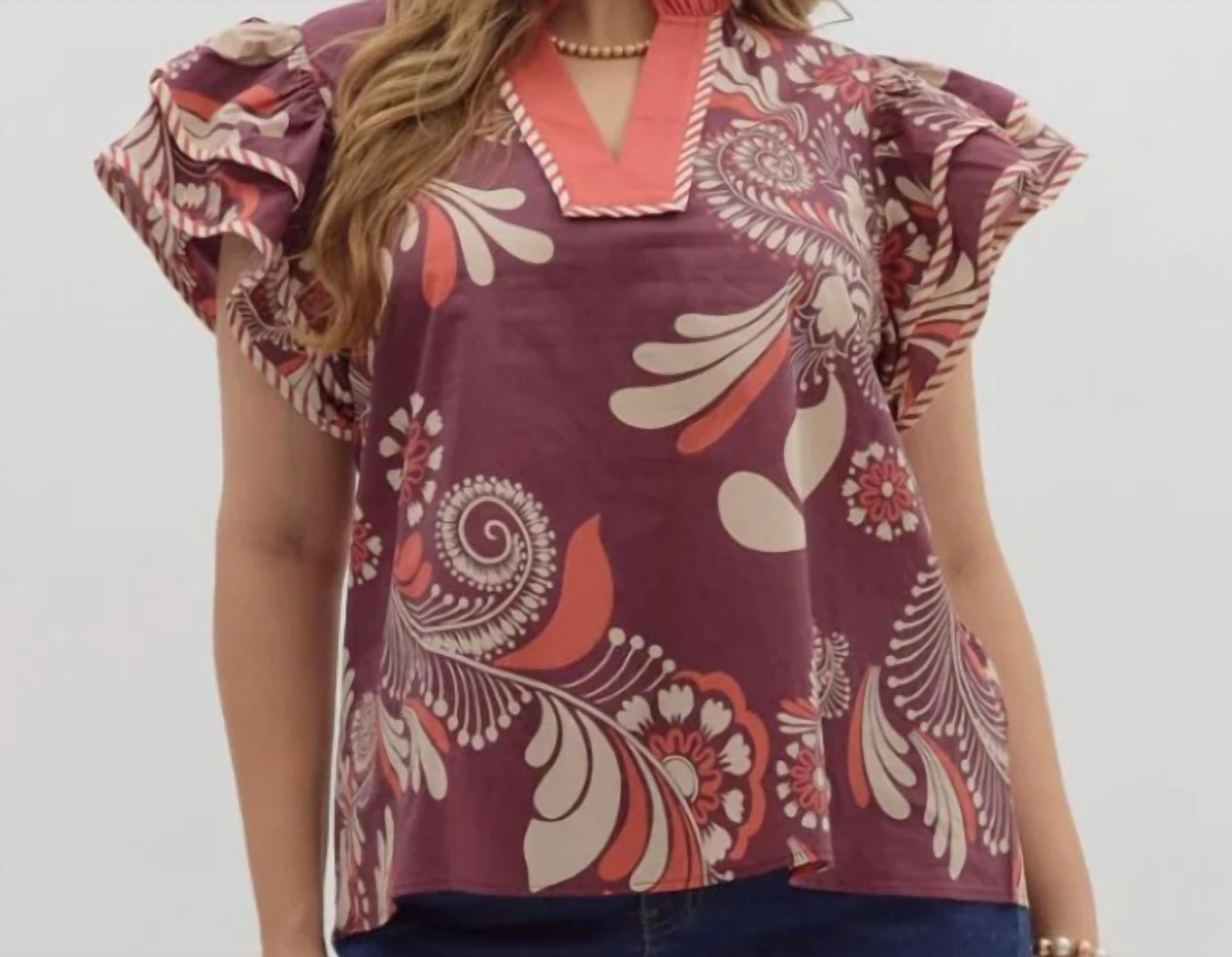 Entro - Plum Floral Top -Plus