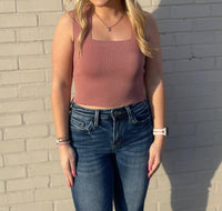 LUCCA Knit Crop Tank Top in mauve - women's tank top - detail view