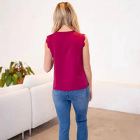 Tickled Teal - Scallop Sleeveless Bouse