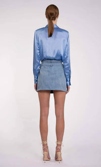 Nonchalant Label Cassia Button Down Top in blue - women's long sleeve top - detail view