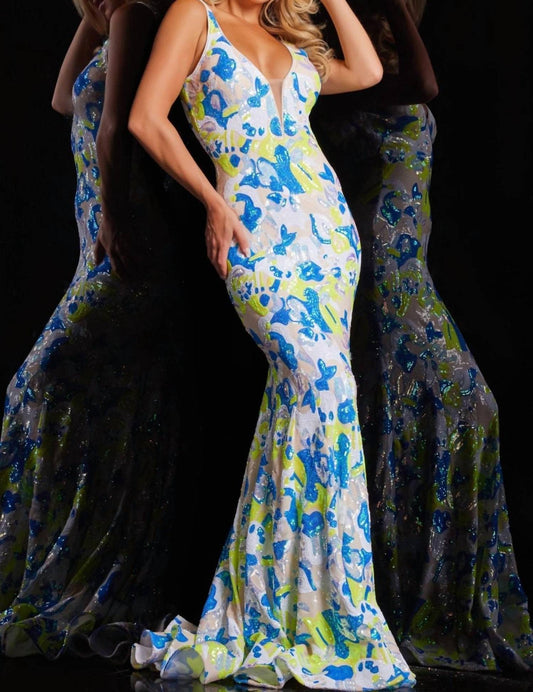 Jovani - V-neck Sequin Dress