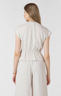 Dex Clothing Drapey Wrap Top in pearl - women's blouse - detail view