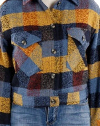 RD Style Women's Plaid Cropped Jacket in blue yellow - women's jacket - detail view