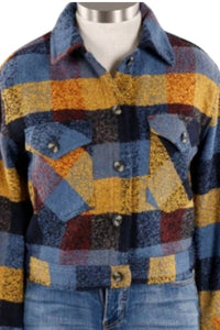 RD Style Women's Plaid Cropped Jacket in blue yellow - women's jacket - alternate view