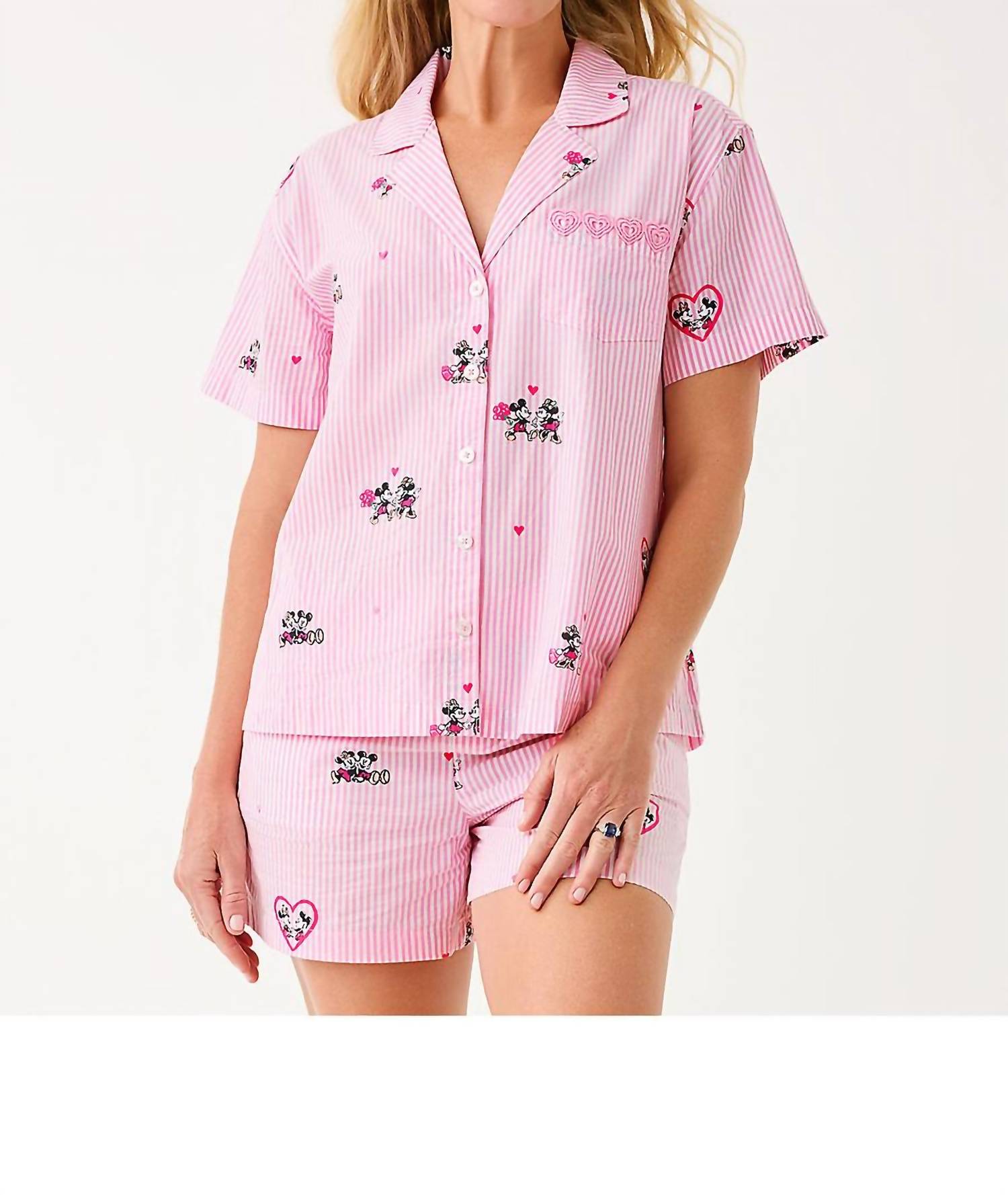 Lilly Pulitzer Mari Pajama Button-up Shirt in multi disney half drop overprint - women's t-shirt