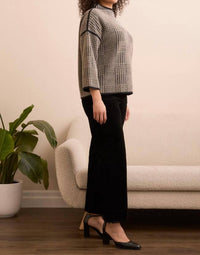 Tribal - Three Quarter Sleeve Mock Neck Jacquard Plaid Top