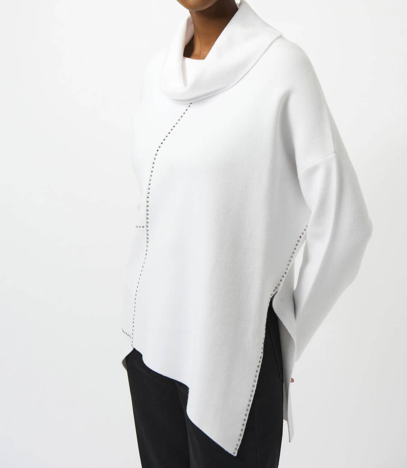 Joseph Ribkoff - Cowl Neck Embellished Asymmetric Sweater Top