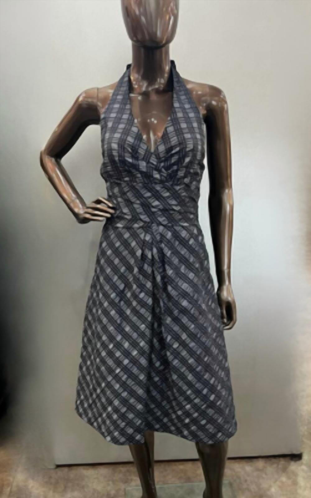 Donna Ricco - Taffeta Plaid Halter Cocktail Dress