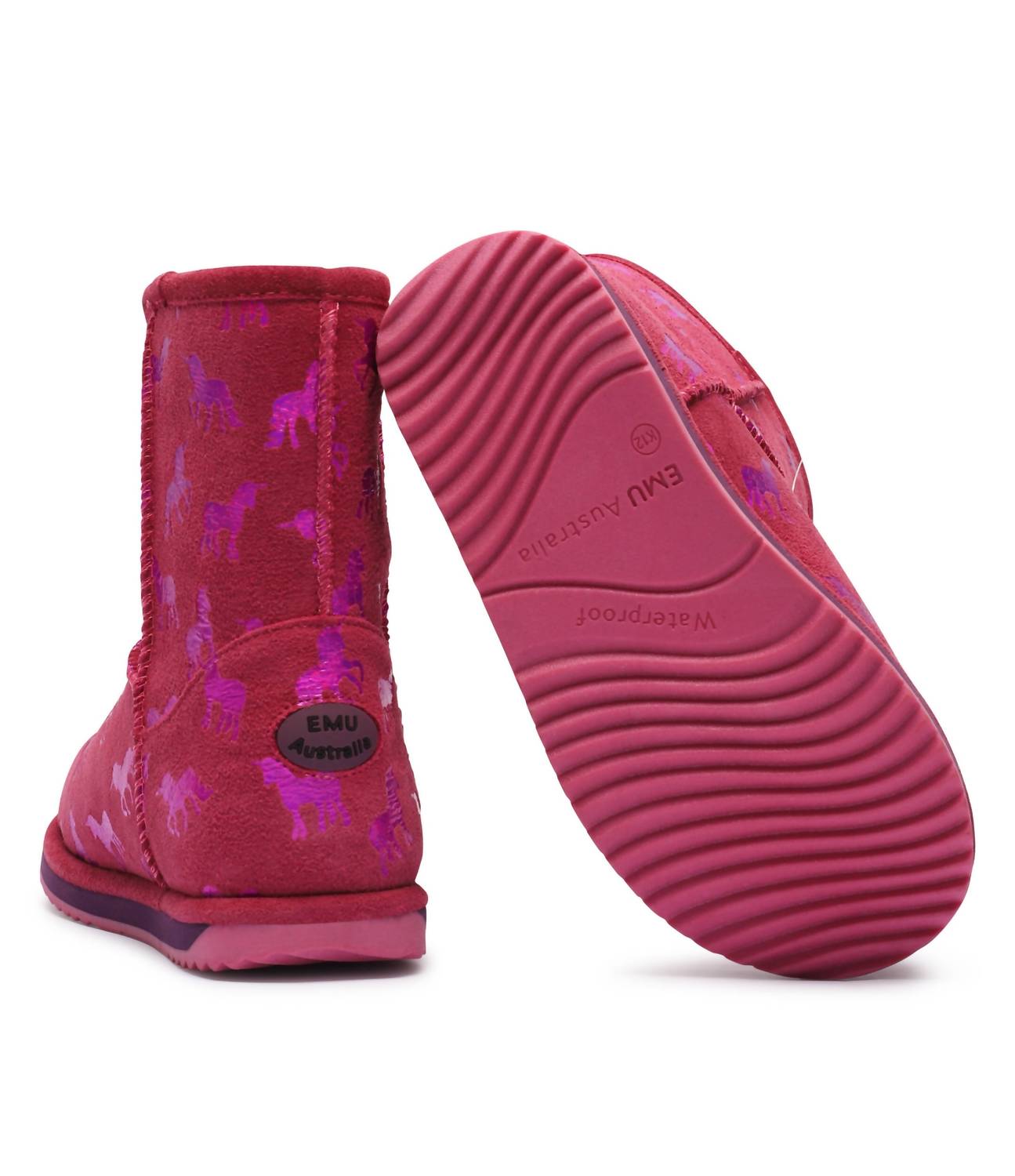 EMU Australia Women's Rainbow Unicorn Brumby Boots in deep pink - women's shoe - detail view