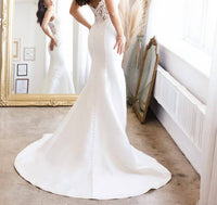 Lucci Lu Fitted Satin Lace Bridal Gown in ivory - women's dress - detail view