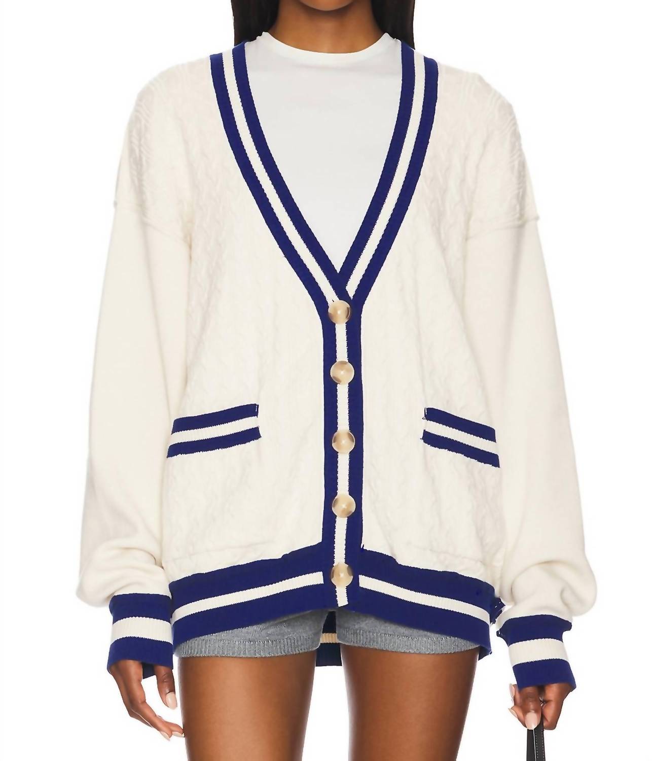 Free People Varsity V Neck Cardigan in ecru - women's cardigan