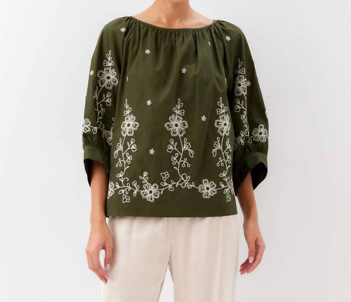 Karen Kane - Embroidered Blouson Sleeve Top