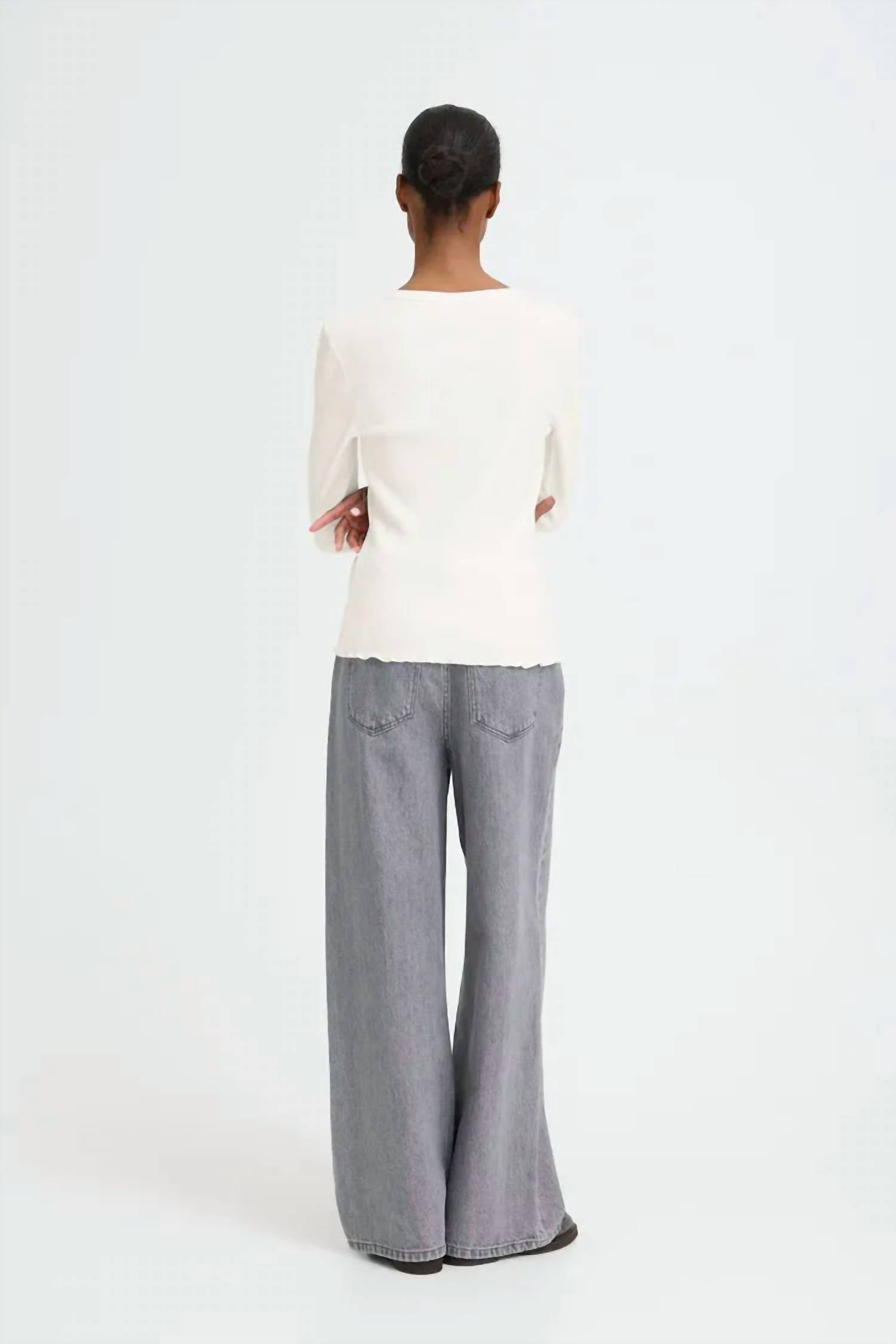 b.young Sinne Long Sleeve Ribbed Tee in pink - women's long sleeve top - detail view