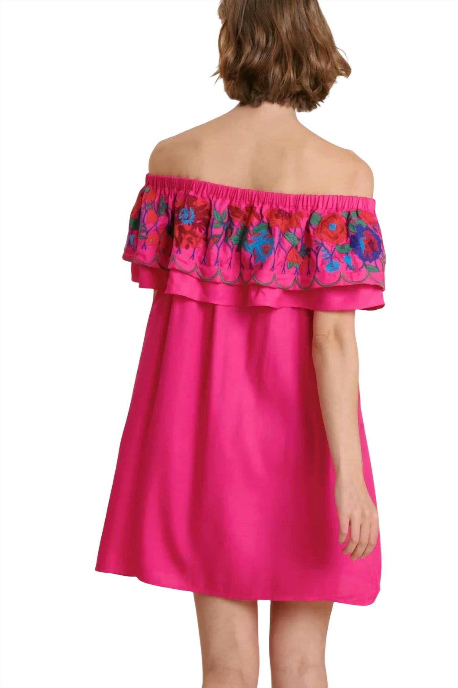 Umgee - Floral Embroidered Ruffled Dress