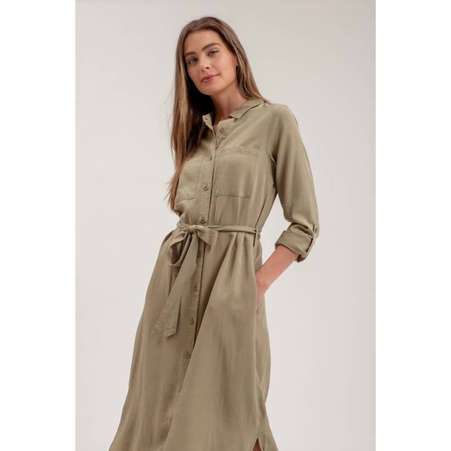 Blu Pepper - Women's Collared Three Quarter Sleeve Shirt Dress