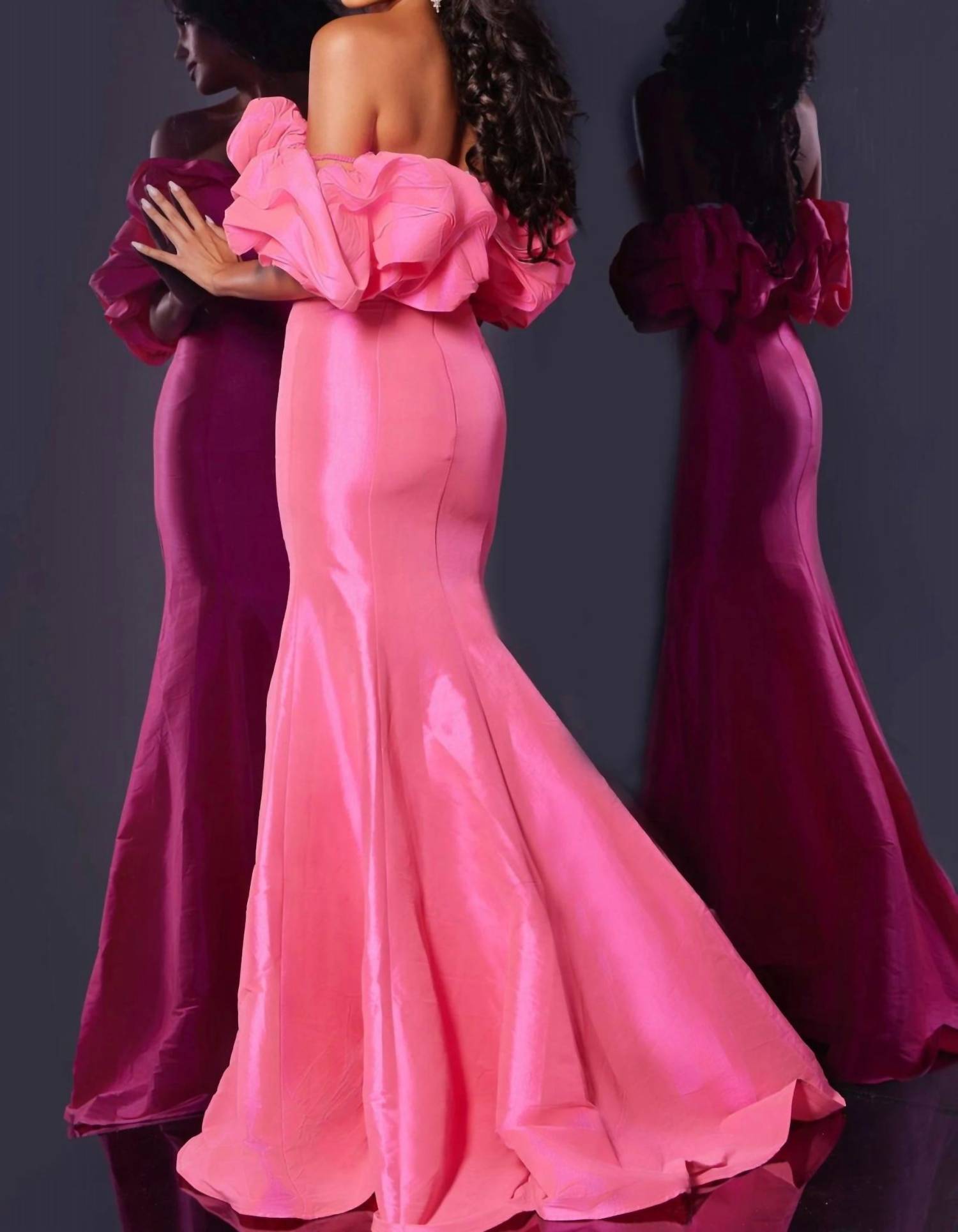 Jovani - Off The Shoulder Ruffled Sleeves Mermaid Gown