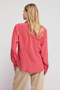 THE SHIRT Signature Silk Shirt Top in brick red - women's long sleeve top - alternate view