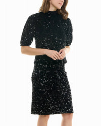 Nicole Miller - Sophia Velvet Sequin Knee Length Skirt