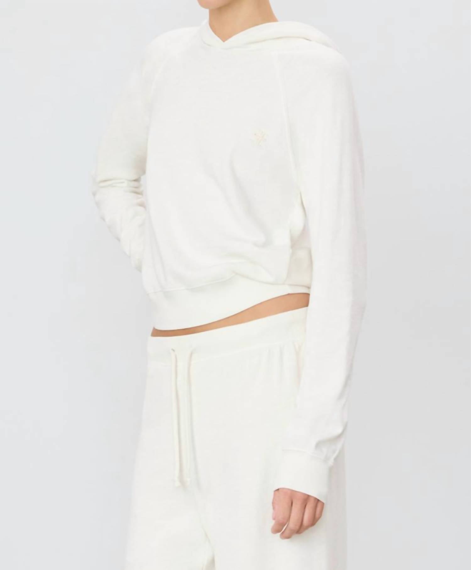 Eterne Shrunken Hoodie Sweatshirt in bone - women's top - detail view