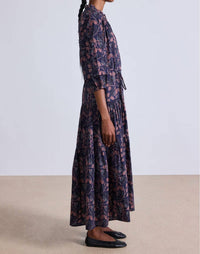 APIECE APART Trinidad Maxi Dress in camille floral navy - women's dress - detail view