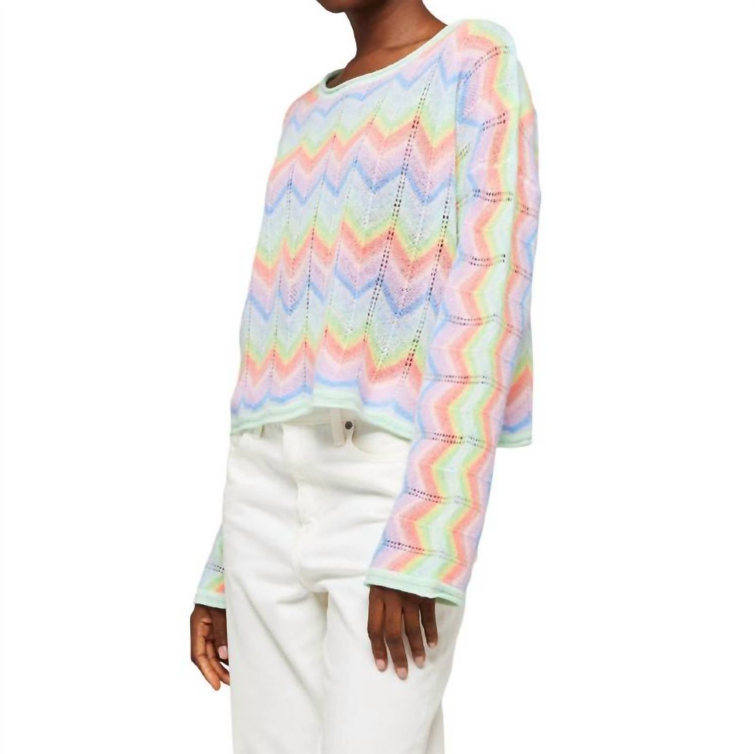 Brodie Cashmere - Rainbow Chevron Slash Neck Sweater