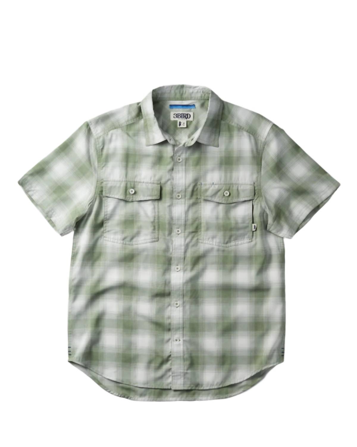 3BIRD Men's Kingfisher Short Sleeve Shirt in sage kirby plaid - men's shirt
