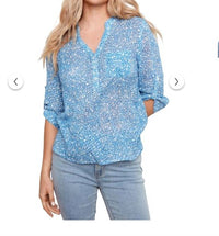 Charlie B - Printed Cotton Gauze Half-button Blouse