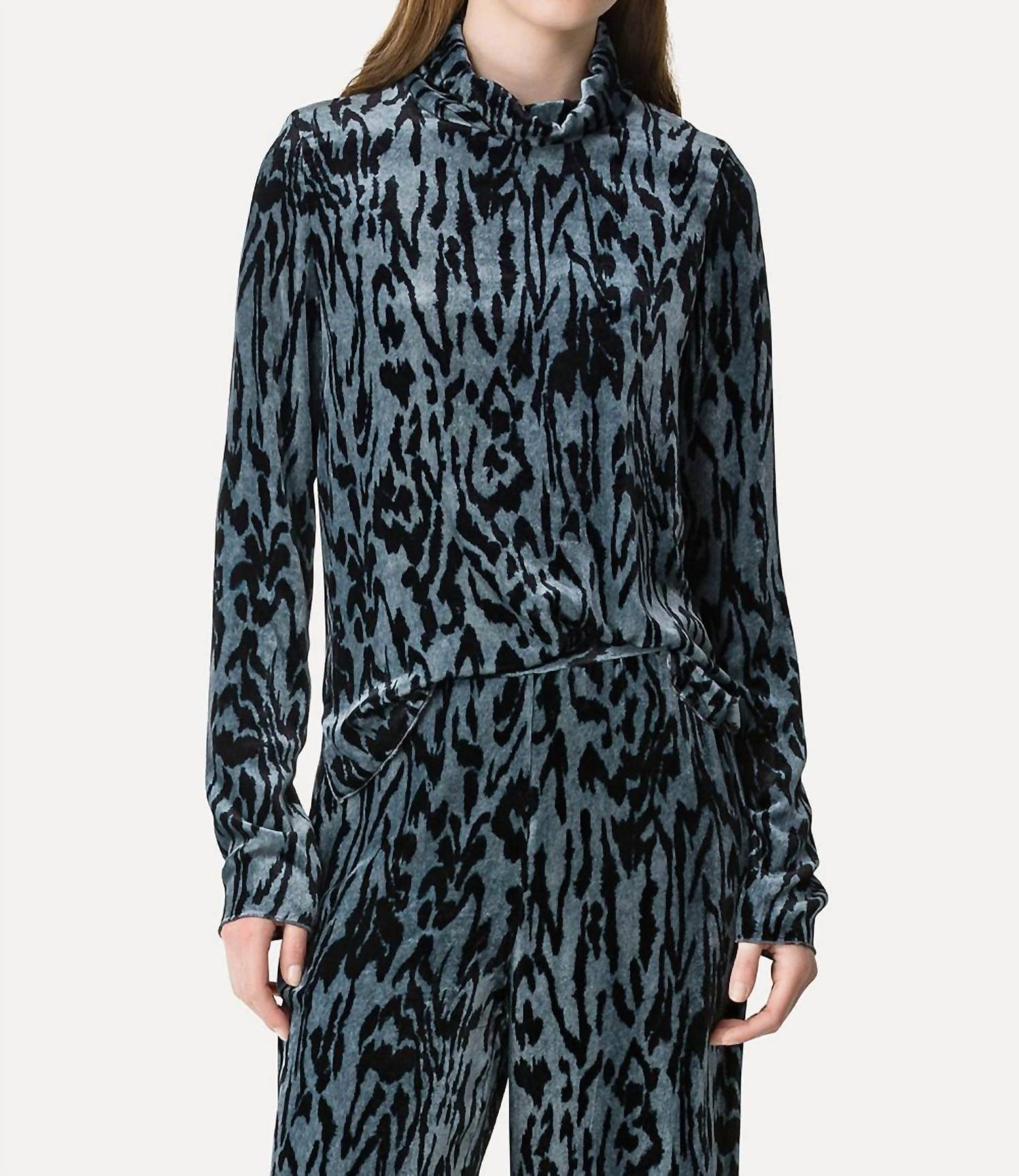 forte forte Moiree Print Velvet Turtleneck Shirt in stone - women's blouse