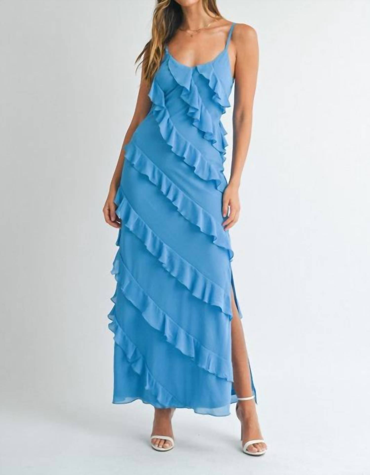 Mable - Asymmetrical Tiered Ruffled Maxi Dress
