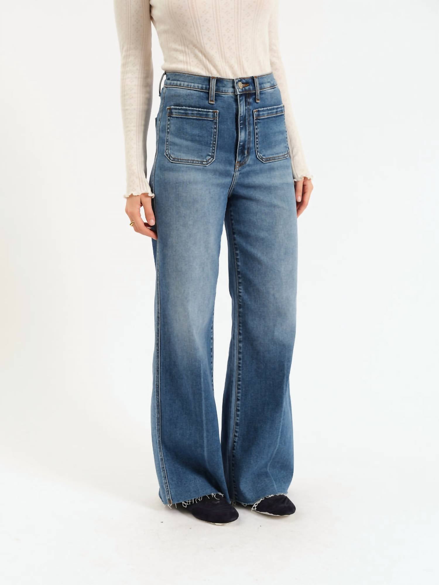 DAZE Far Out High Rise Wide Leg Jeans in vintage city - women's jeans - detail view