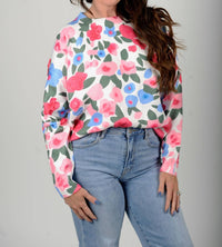 BiBi Spring Awakening Floral Sweater in white pink - women's sweater