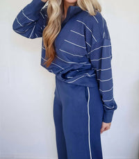Rae Mode - Victoria Stripe Quarter Zip Top & Piping Straight Leg Pant Set