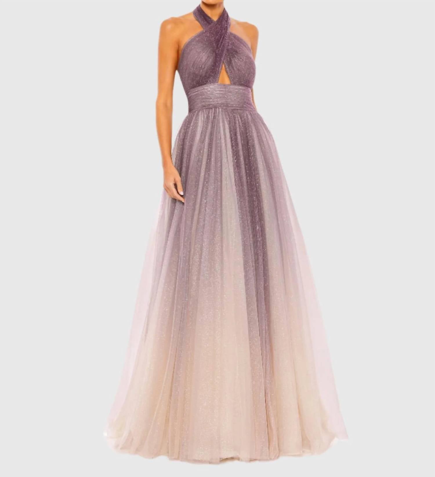 MAC DUGGAL Glitter Halter Ballgown Gown in charcoal ombre - women's dress