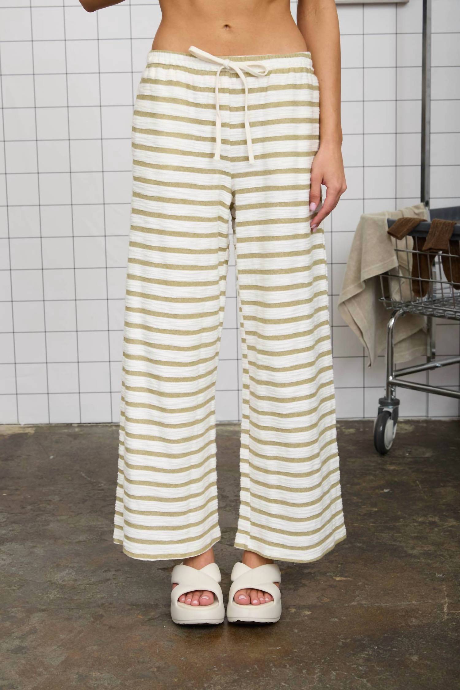 Joa - Stripe Drawstring Wide Leg Knit Lounge Pants