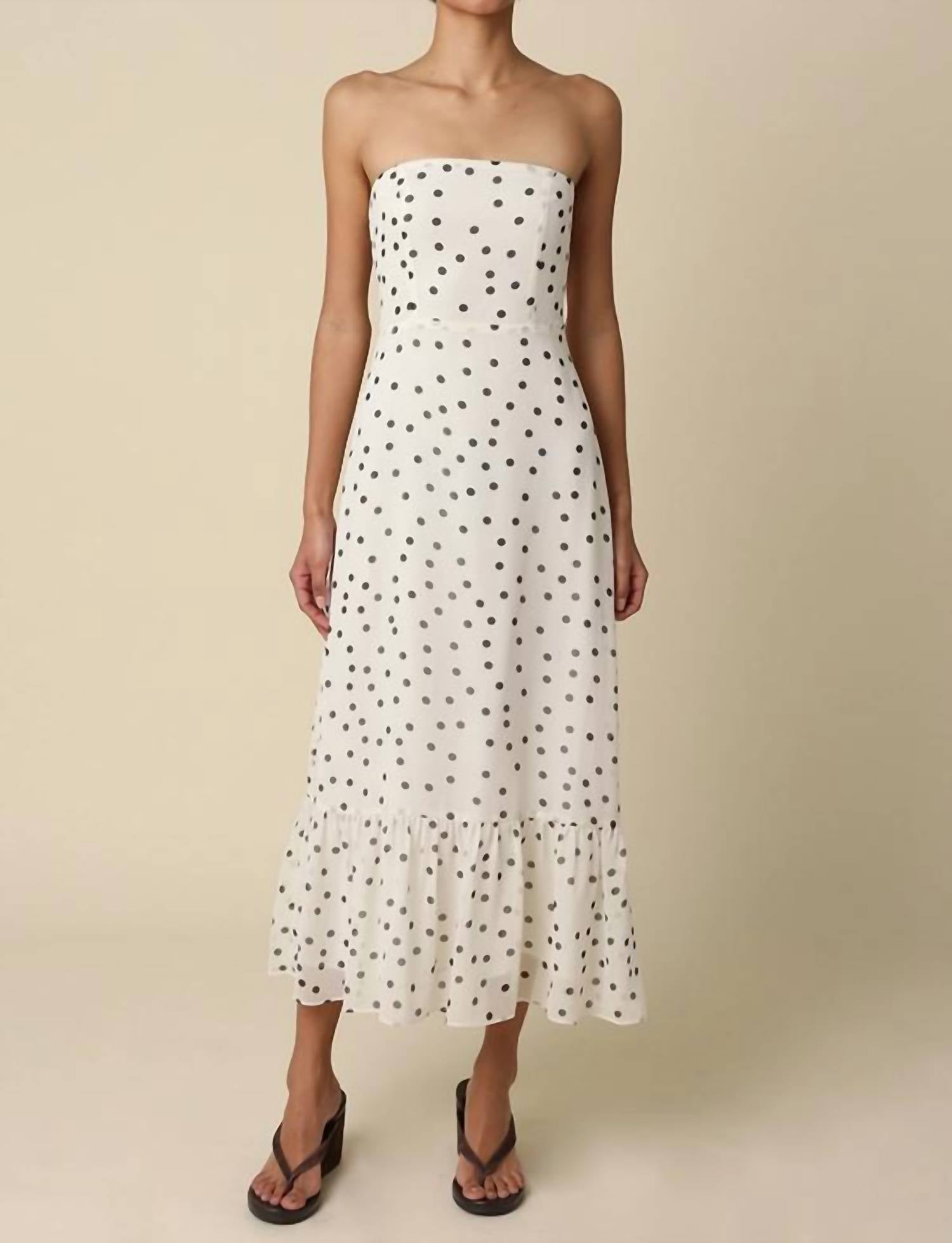Olivaceous - Polka Dot Strapless Maxi Dress