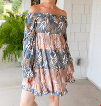 Listicle Vintage Square Neck Mini Dress in blue beige - women's dress - detail view
