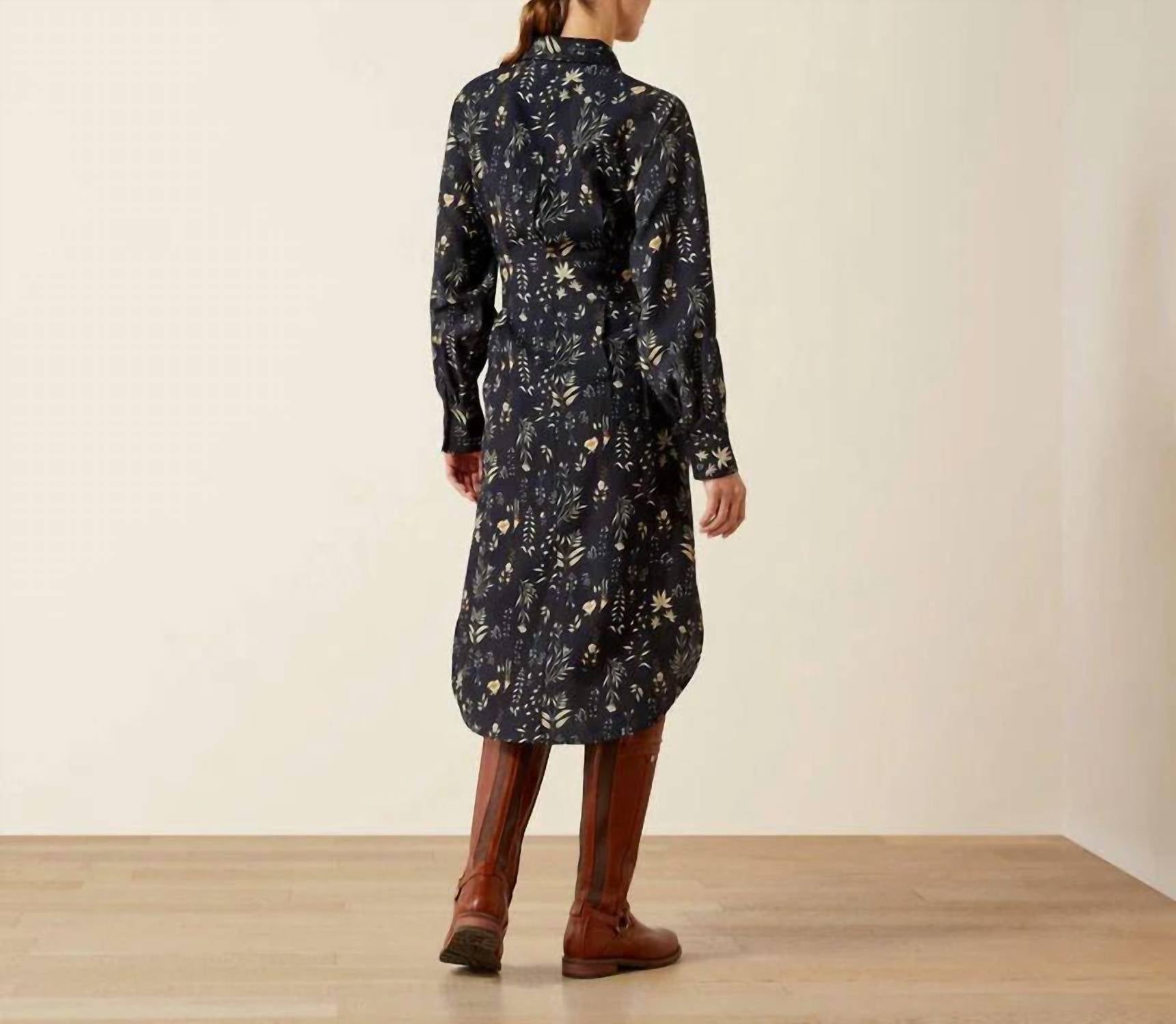 ARIAT Culham Midi Shirt Dress in blue - women's dress - detail view