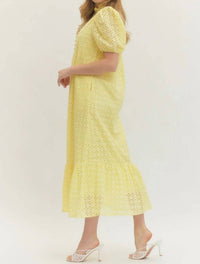 Entro - Eyelet Puff Sleeve Midi Dress