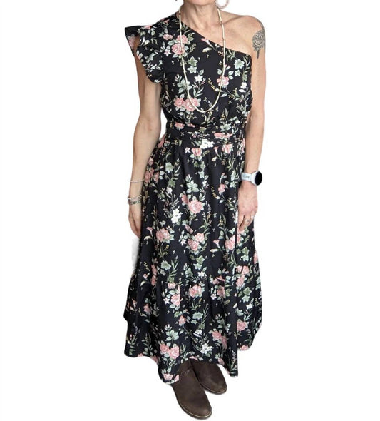 Ee:Some - Floral Cold Shoulder Midi Dress