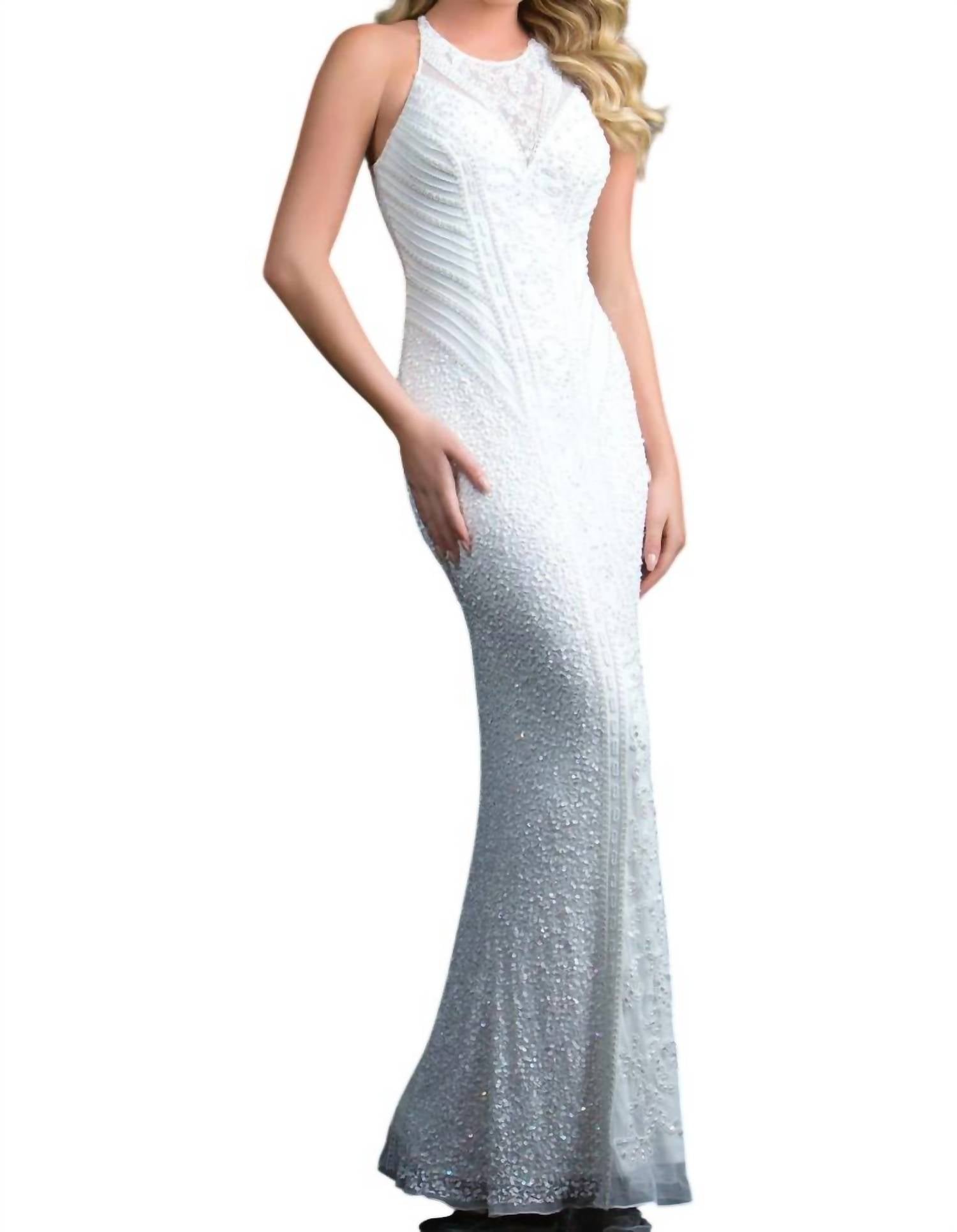 Scala Beaded Evening Gown in ivory - women's dress