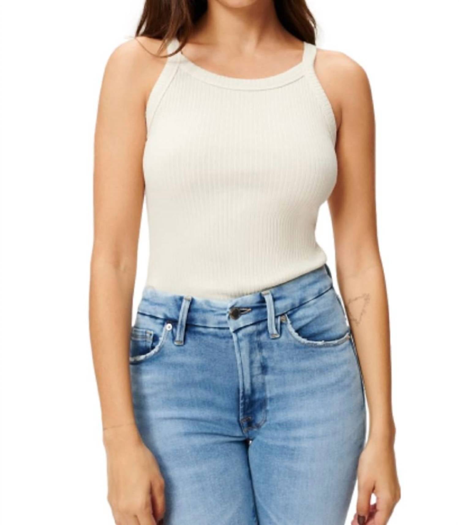 GOOD AMERICAN Chunky Rib Tank Bodysuit in bone - women's shirt