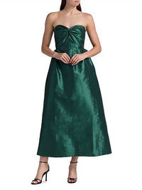 Kika Vargas - Rose Taffeta Strapless Midi Dress