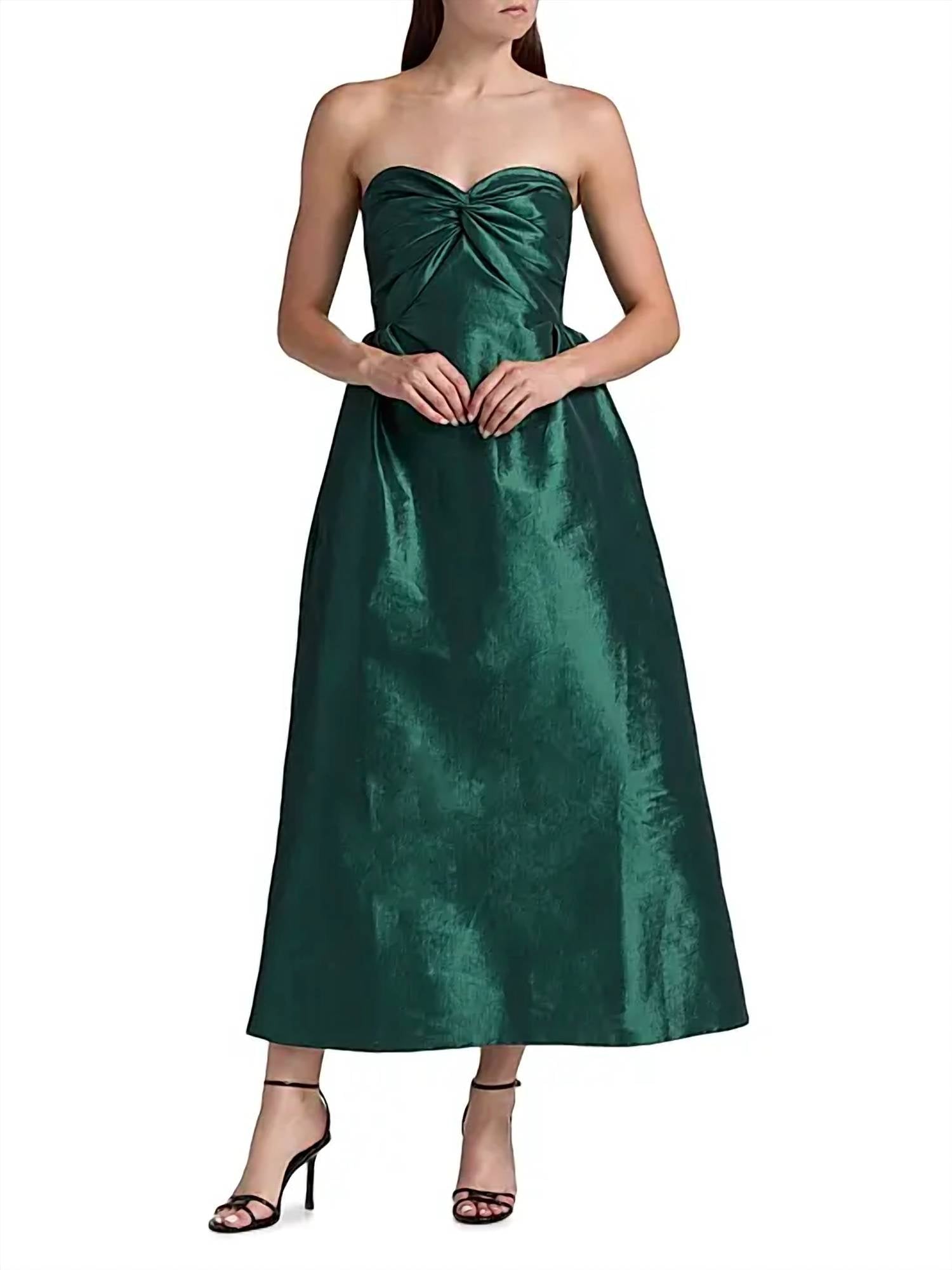 Kika Vargas - Rose Taffeta Strapless Midi Dress