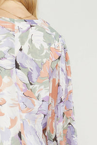 Entro - Floral Pleated Sleeve Blouse
