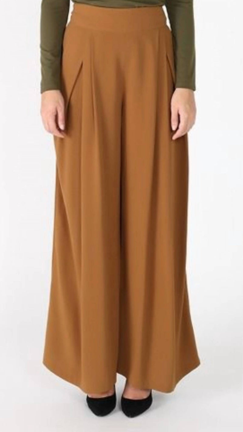 GRACIA Wide Leg Solid Palazzo Flowy Pants in brown - women's pants